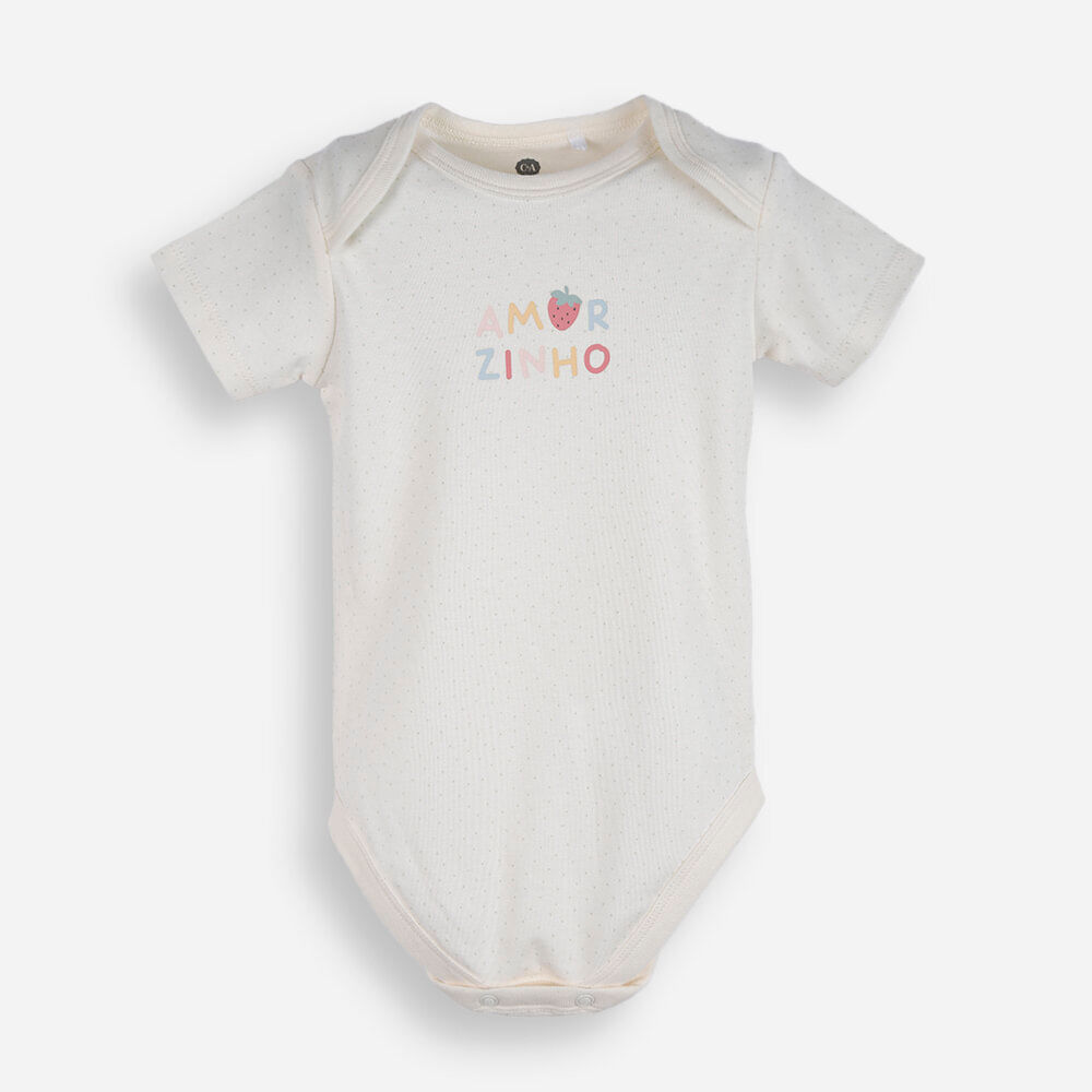 Body infantil de algodão poá amorzinho off white Body infantil de algodão poá amorzinho off white