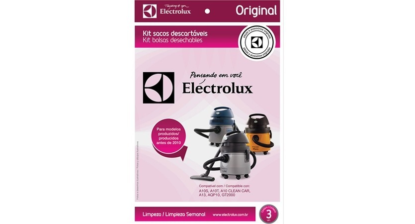 Saco para Aspirador de Pó Electrolux CleanCar Kit com 3 Unidades A10S A10T A10 A13E GT2000 Saco para Aspirador de Pó Electrolux CleanCar Kit com 3 Unidades A10S A10T A10 A13E GT2000