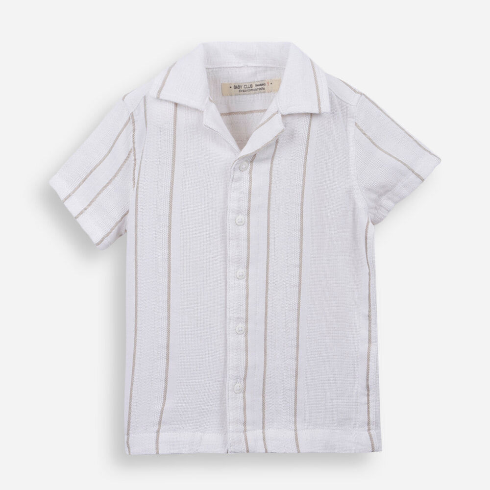 Camisa infantil de algodão manga curta branco Camisa infantil de algodão manga curta branco