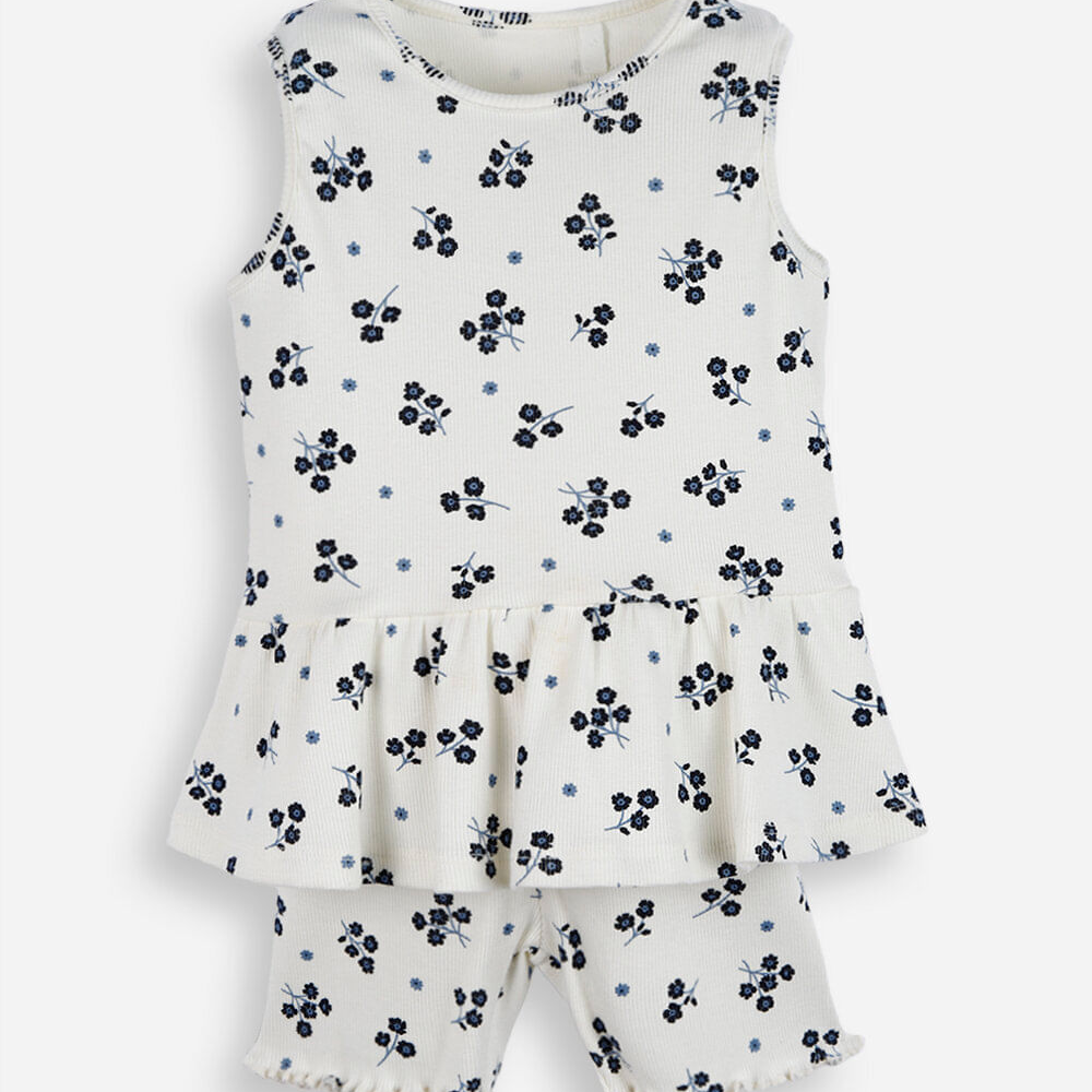 Conjunto curto infantil de algodão floral off white Conjunto curto infantil de algodão floral off white