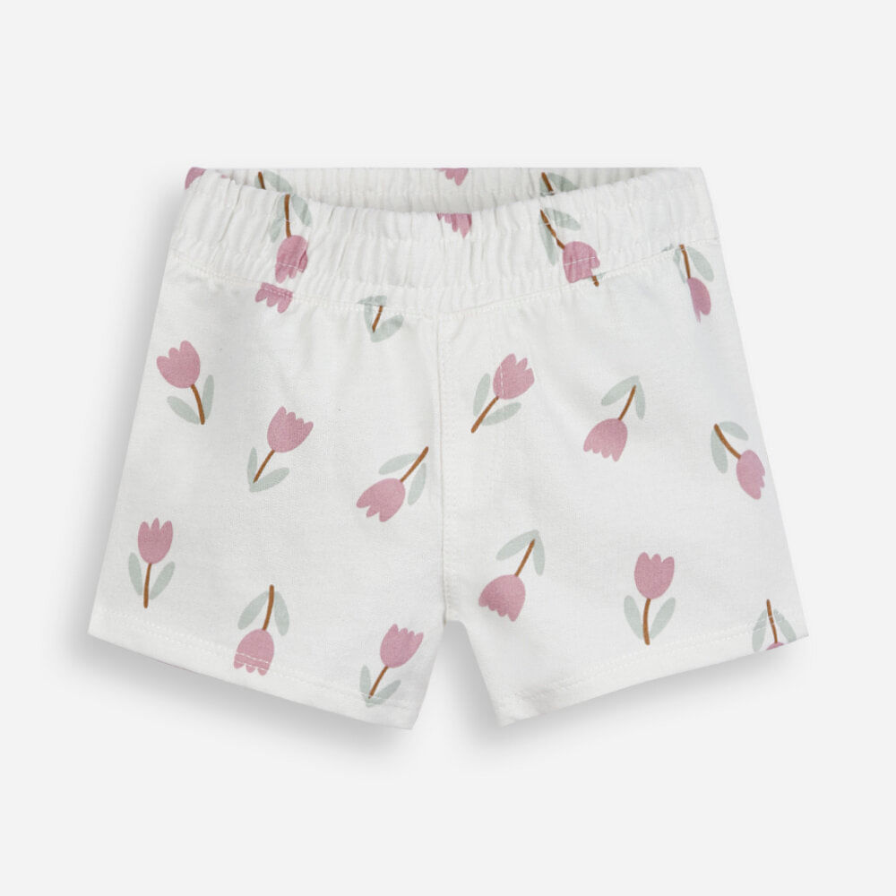 Short curto infantil de moletinho floral off white Short curto infantil de moletinho floral off white