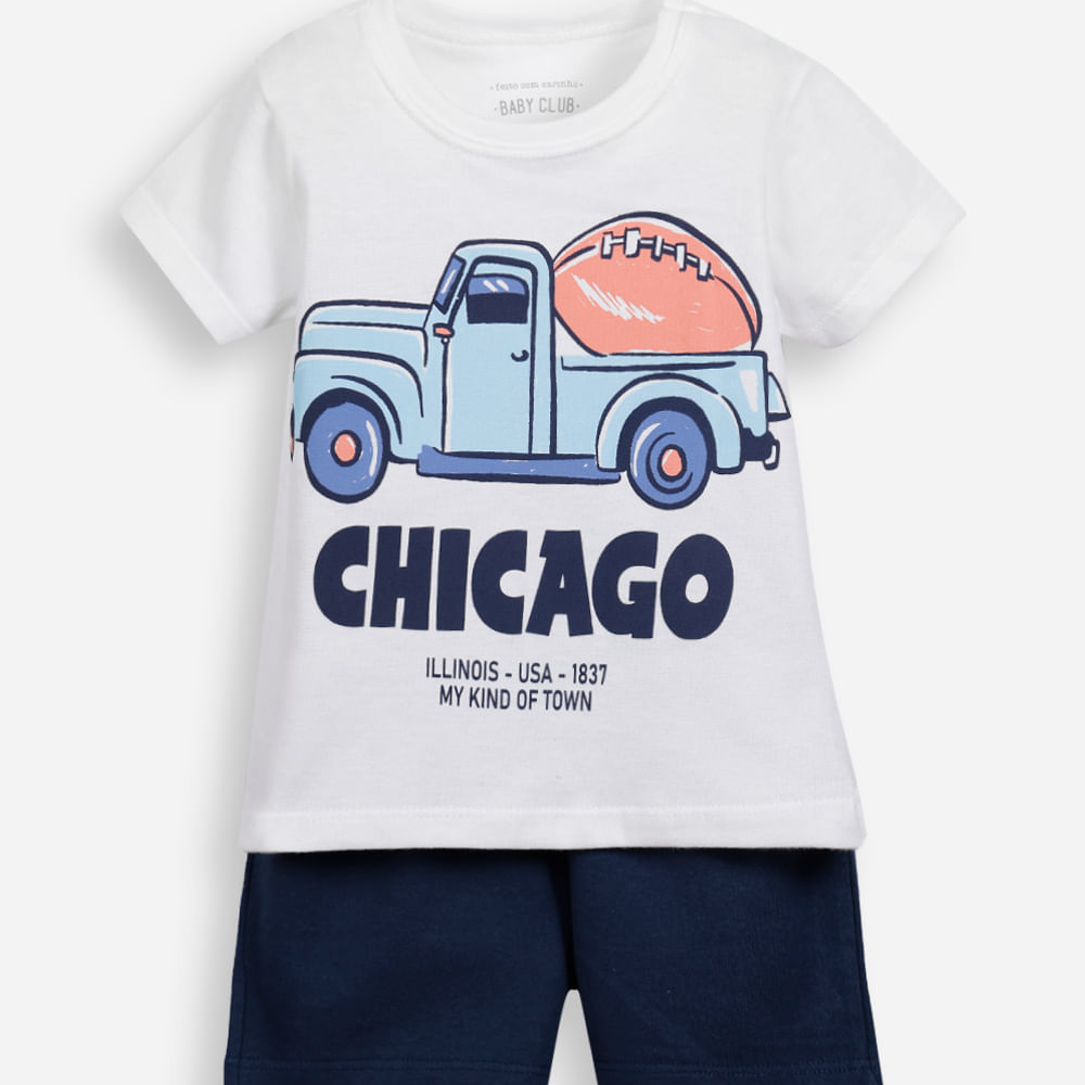 Conjunto curto infantil de algodão estampado off white Conjunto curto infantil de algodão estampado off white