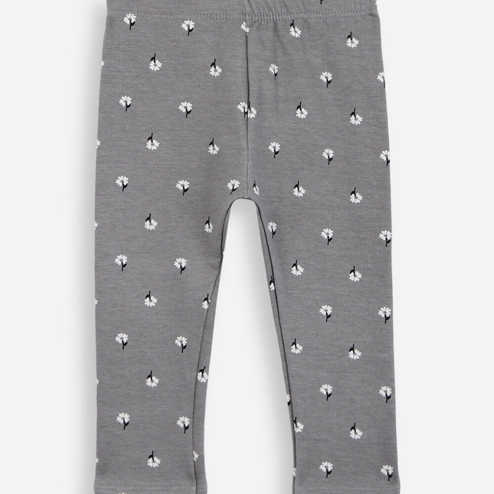Calça legging infantil de algodão felpado floral cinza Calça legging infantil de algodão felpado floral cinza