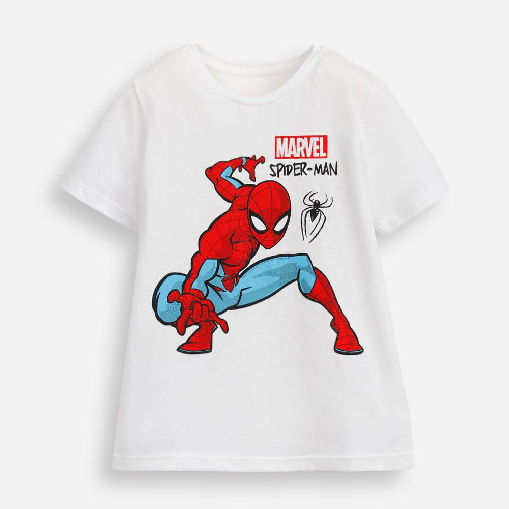 Camiseta de algodão infantil manga curta homem aranha off white Camiseta de algodão infantil manga curta homem aranha off white
