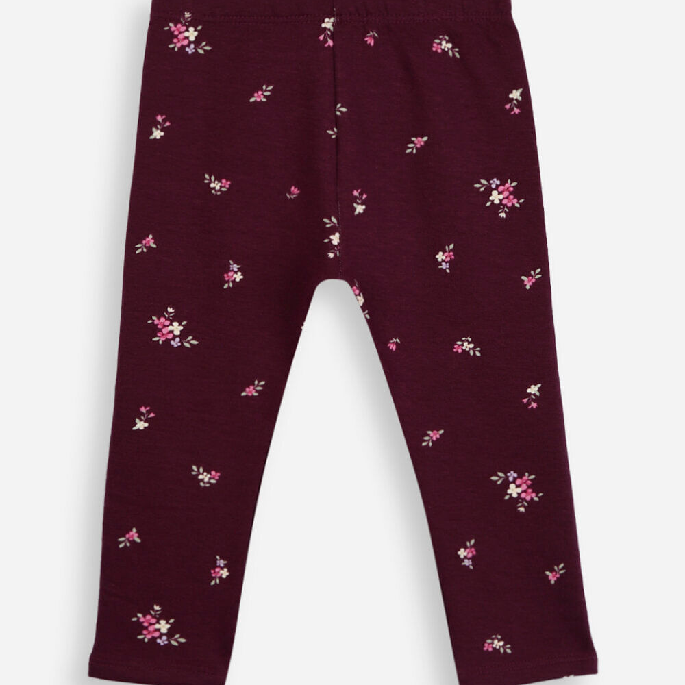 Calça legging infantil de algodão felpado floral vinho Calça legging infantil de algodão felpado floral vinho