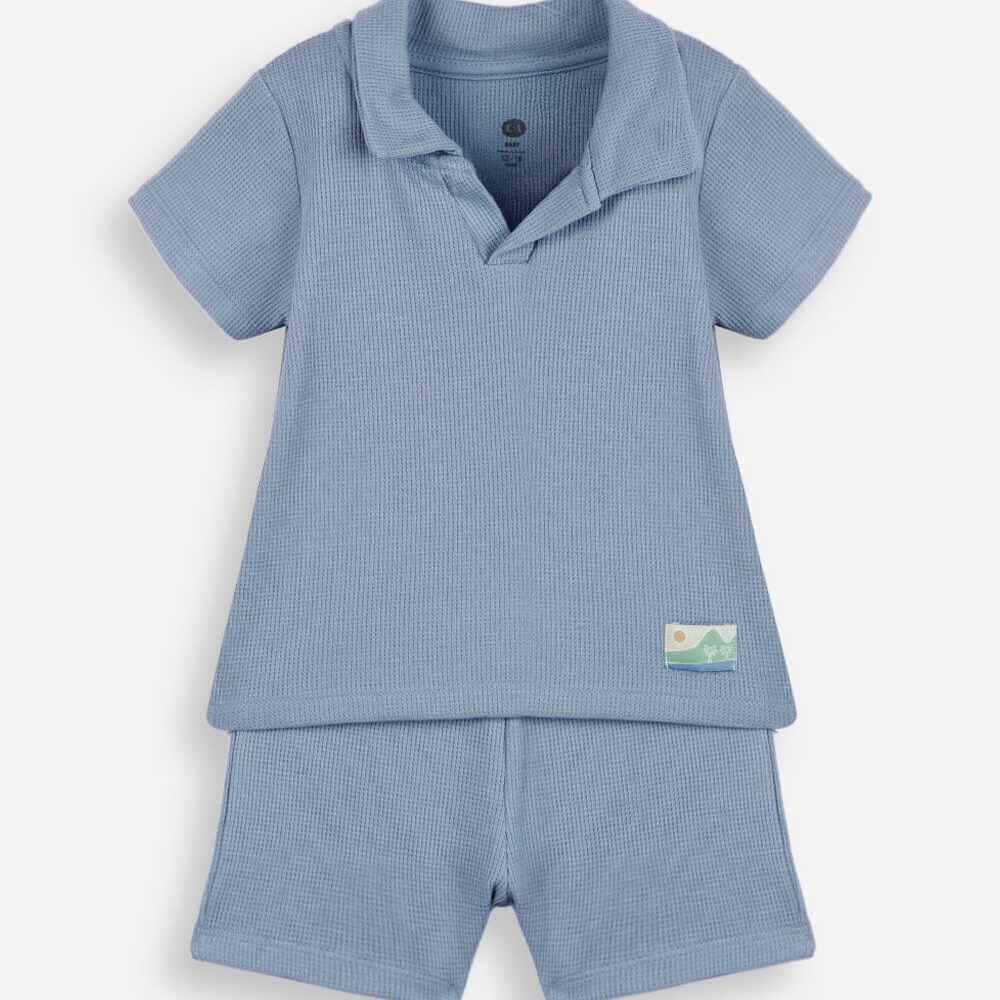 Conjunto infantil polo de algodão azul Conjunto infantil polo de algodão azul