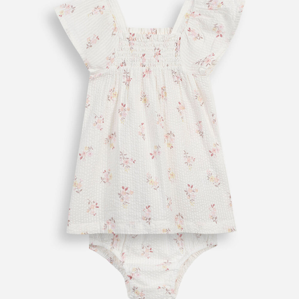 Vestido infantil de algodão com calcinha floral off white Vestido infantil de algodão com calcinha floral off white