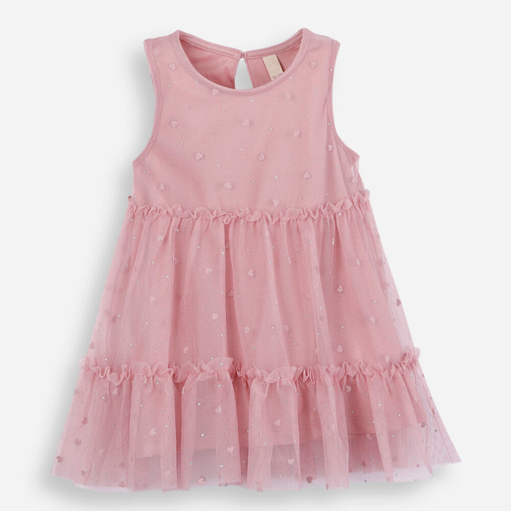 Vestido midi infantil de tule coração rosa Vestido midi infantil de tule coração rosa