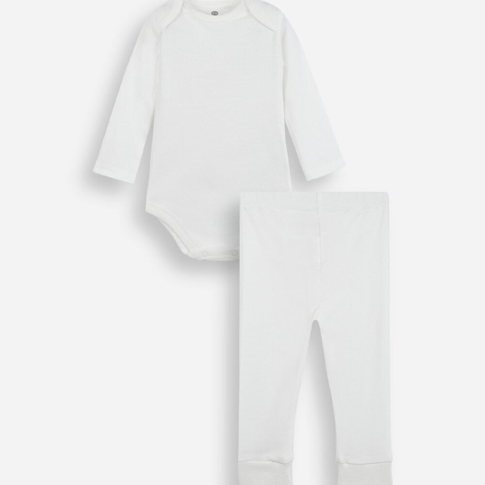 Conjunto infantil body e calça de algodão off white