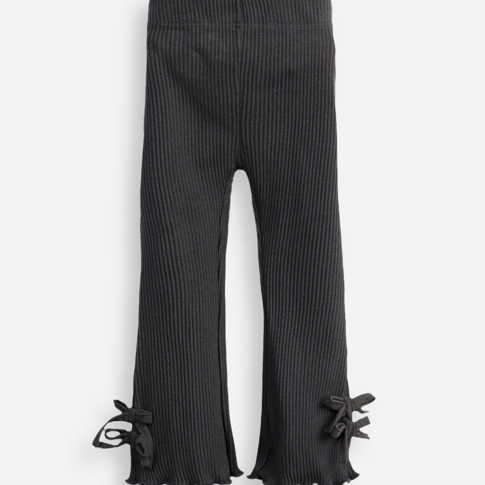 Calça flare infantil canelada com laços cinza Calça flare infantil canelada com laços cinza
