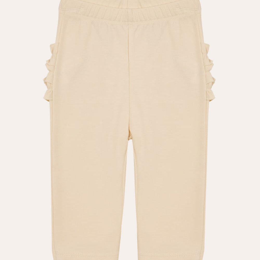 Calça infantil de algodão peruano com fru fru bege Calça infantil de algodão peruano com fru fru bege