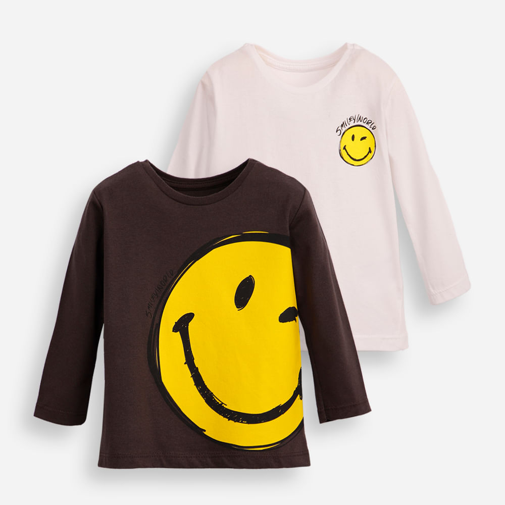 Kit de 2 blusas infantis manga longa smileyworld colorida Kit de 2 blusas infantis manga longa smileyworld colorida