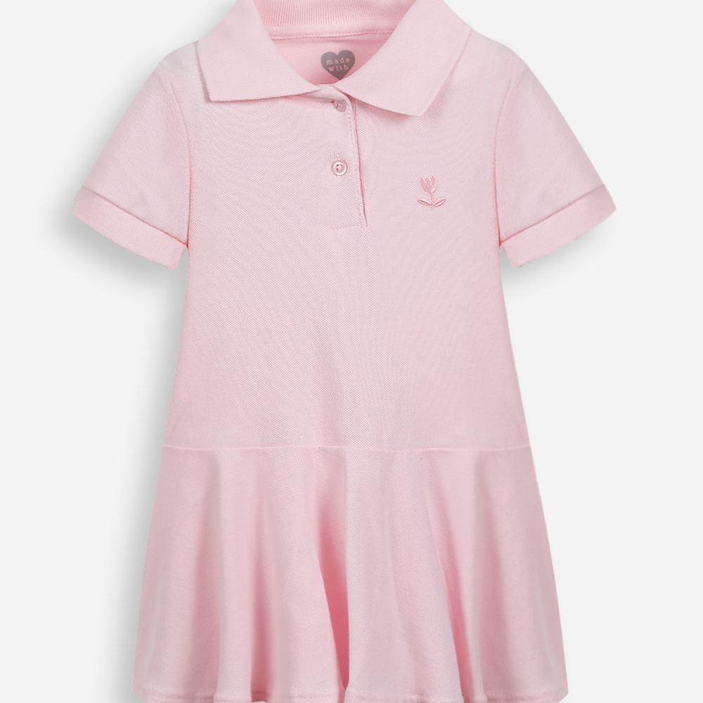 Vestido polo infantil de algodão manga curta rosa Vestido polo infantil de algodão manga curta rosa