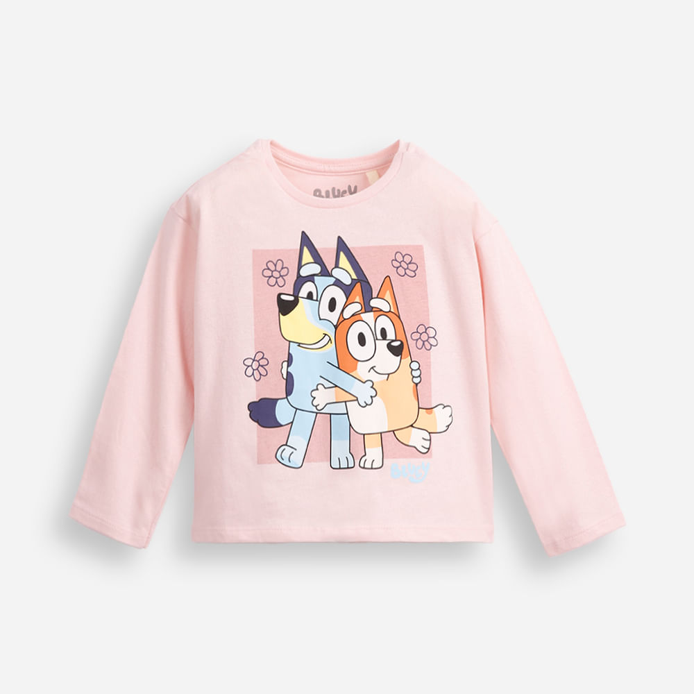 Blusa infantil de malha bluey e Bingo manga longa - rosa claro Blusa infantil de malha bluey e Bingo manga longa - rosa claro