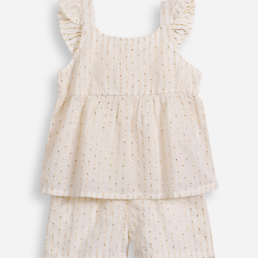Conjunto infantil listrado com brilho off white Conjunto infantil listrado com brilho off white