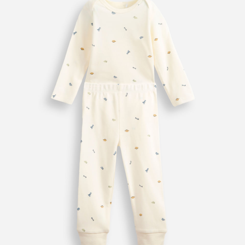 Conjunto longo infantil de algodão dino off white Conjunto longo infantil de algodão dino off white