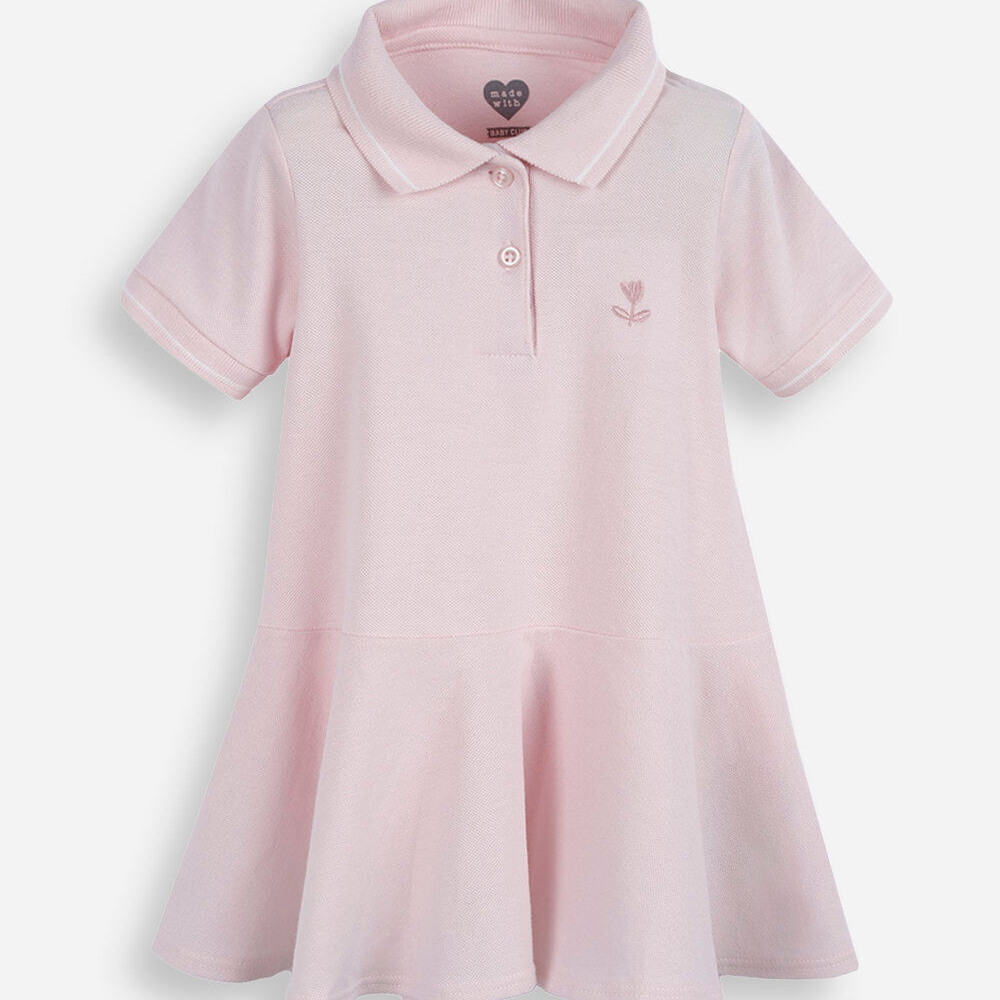 Vestido polo evasê infantil de algodão rosa Vestido polo evasê infantil de algodão rosa