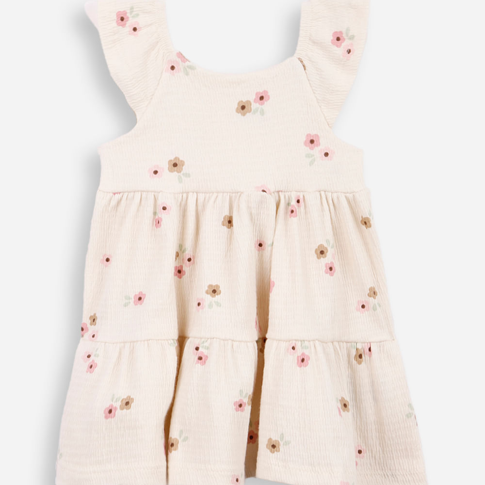 Vestido infantil de algodão com recortes floral texturizado off white Vestido infantil de algodão com recortes floral texturizado off white