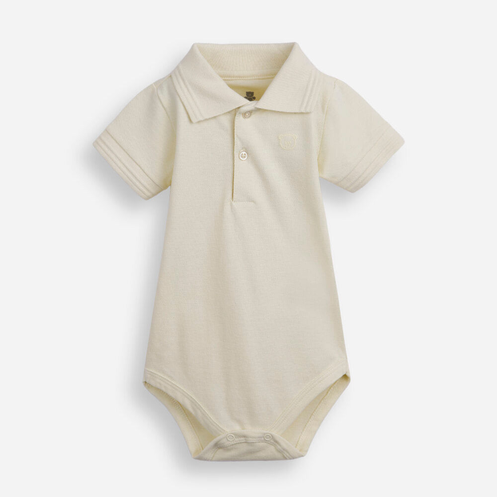 Body polo infantil de algodão manga curta com bordado amarelo Body polo infantil de algodão manga curta com bordado amarelo