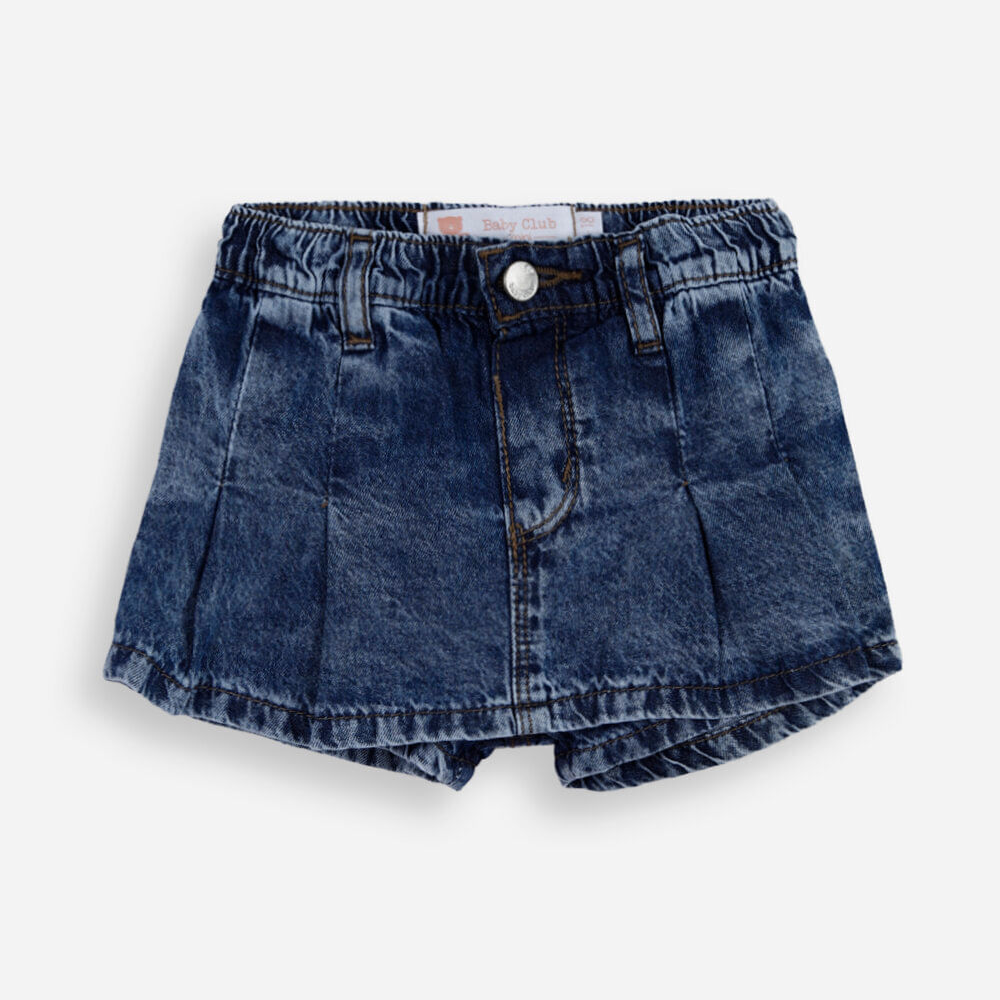 Short saia infantil jeans com pregas azul Short saia infantil jeans com pregas azul