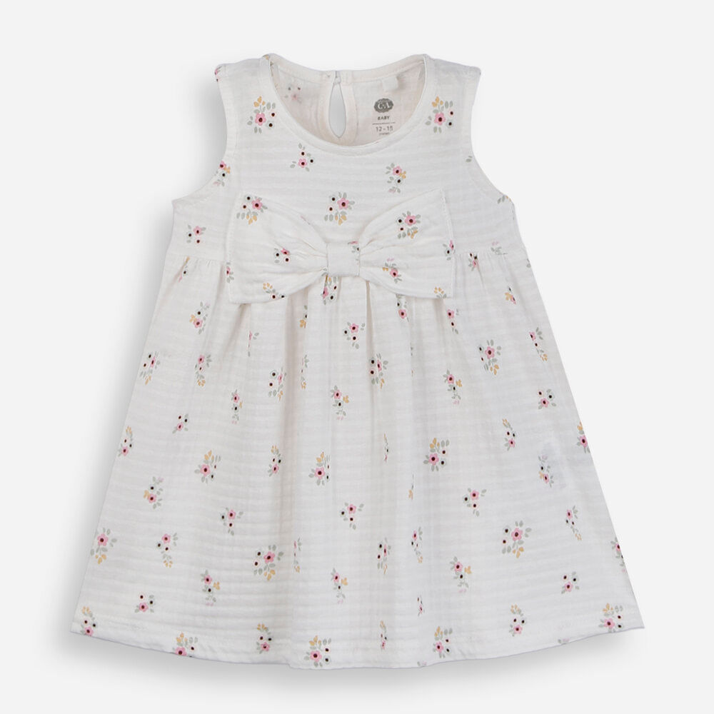 Vestido midi infantil com laço floral off white Vestido midi infantil com laço floral off white