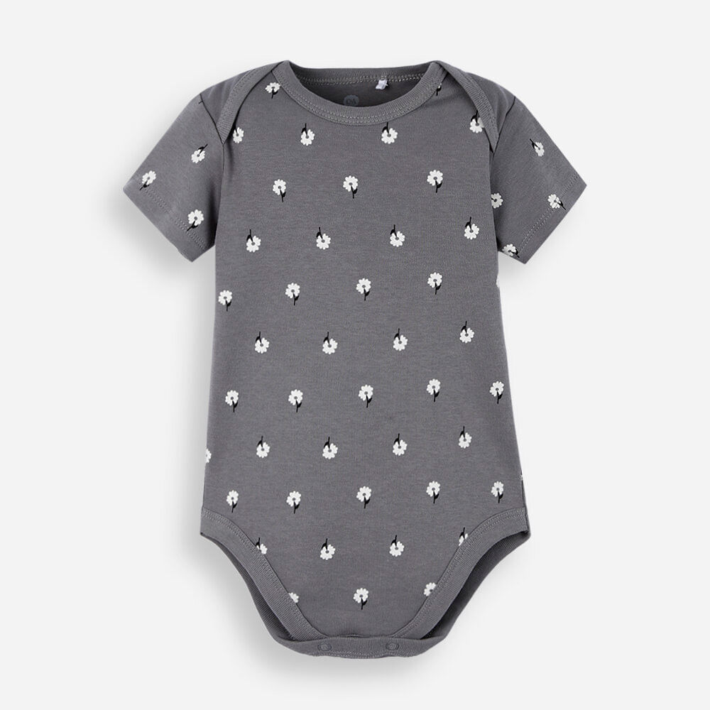Body infantil de algodão florzinha cinza Body infantil de algodão florzinha cinza
