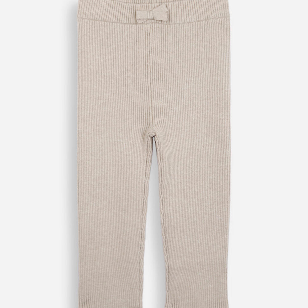 Calça infantil de tricot canelada bege Calça infantil de tricot canelada bege