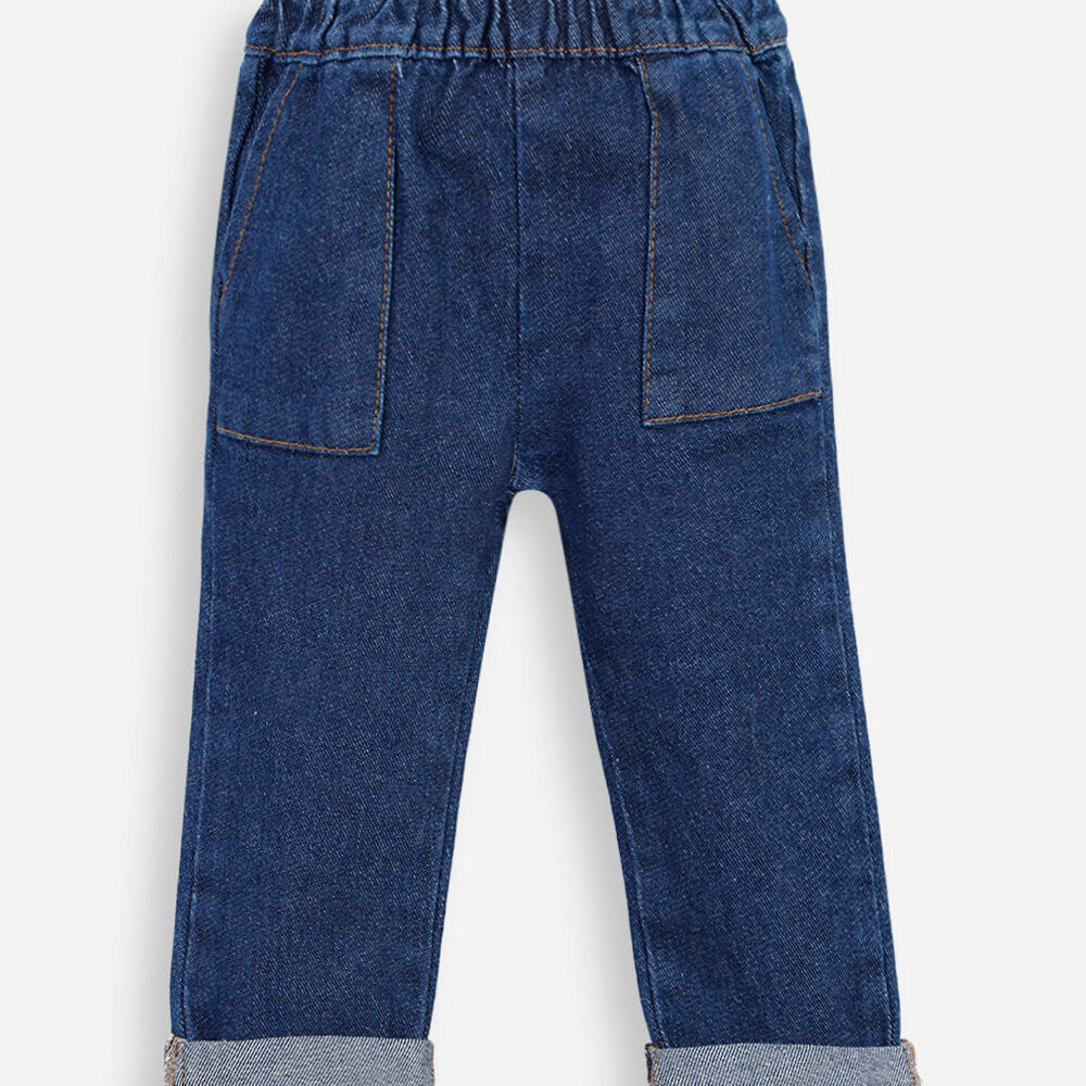 Calça reta infantil jeans cós elástico azul Calça reta infantil jeans cós elástico azul