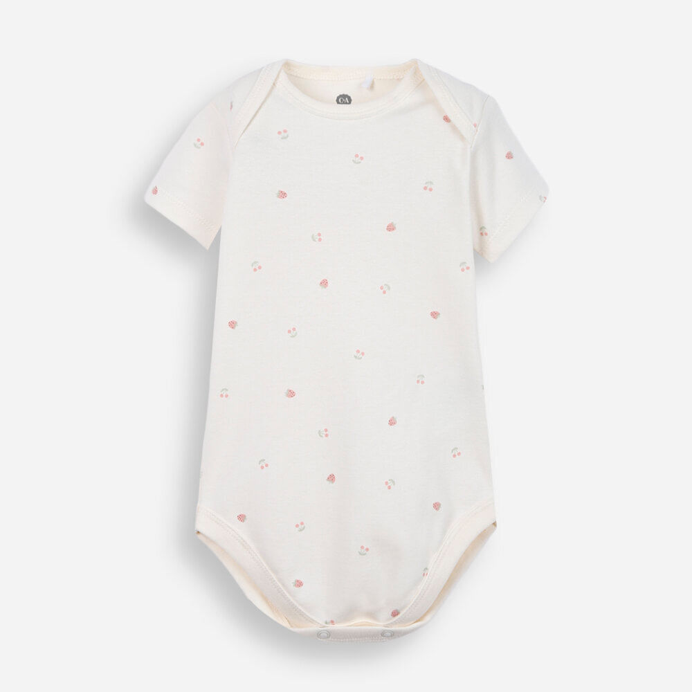 Body infantil de algodão cerejas off white Body infantil de algodão cerejas off white