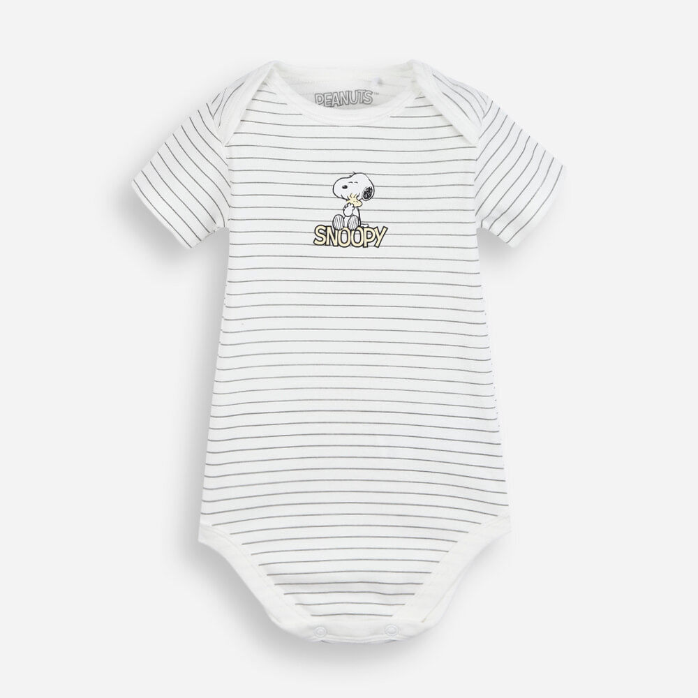 Body infantil manga curta listrado snoopy off white Body infantil manga curta listrado snoopy off white