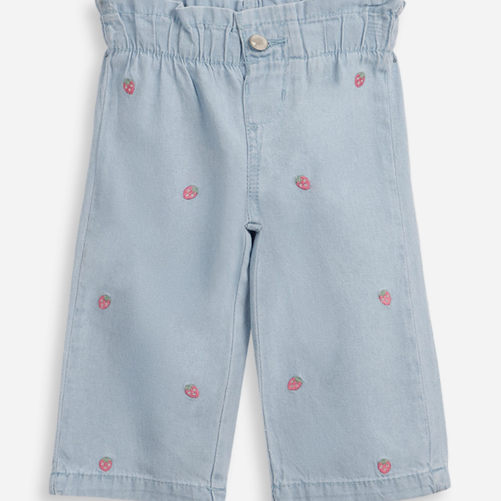 Calça reta infantil jeans moranguinho azul Calça reta infantil jeans moranguinho azul