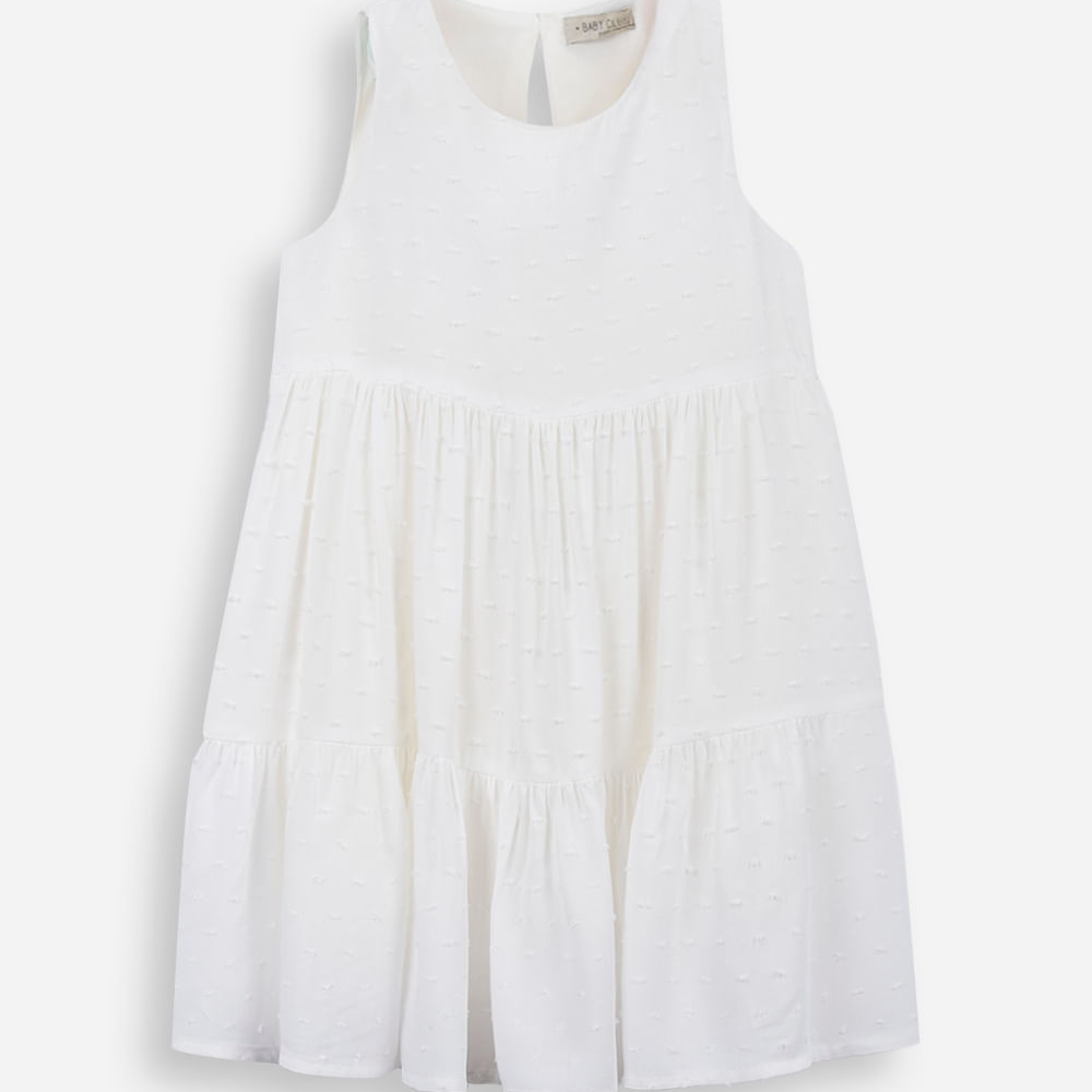 Vestido infantil de viscose com recortes texturizado off white Vestido infantil de viscose com recortes texturizado off white