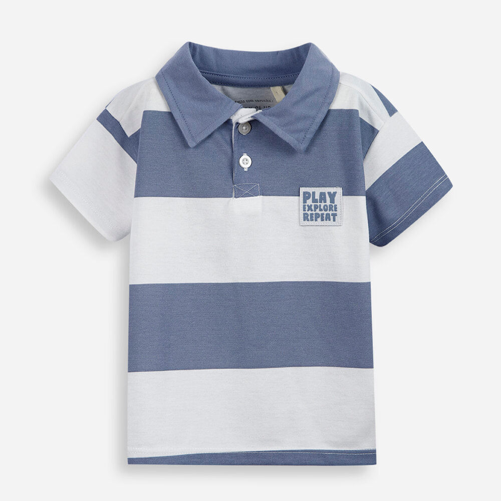 Polo infantil com algodão listrada azul Polo infantil com algodão listrada azul