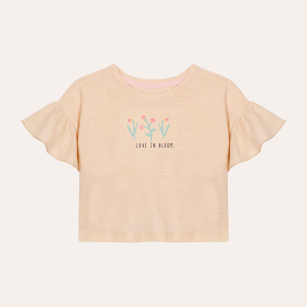 Camiseta de algodão infantil babados love in bloom bege Camiseta de algodão infantil babados love in bloom bege