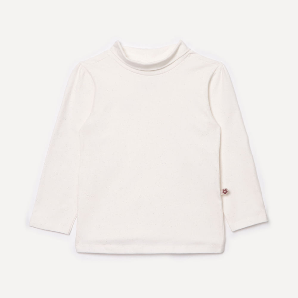 Blusa infantil de algodão gola alta brilhos off white Blusa infantil de algodão gola alta brilhos off white