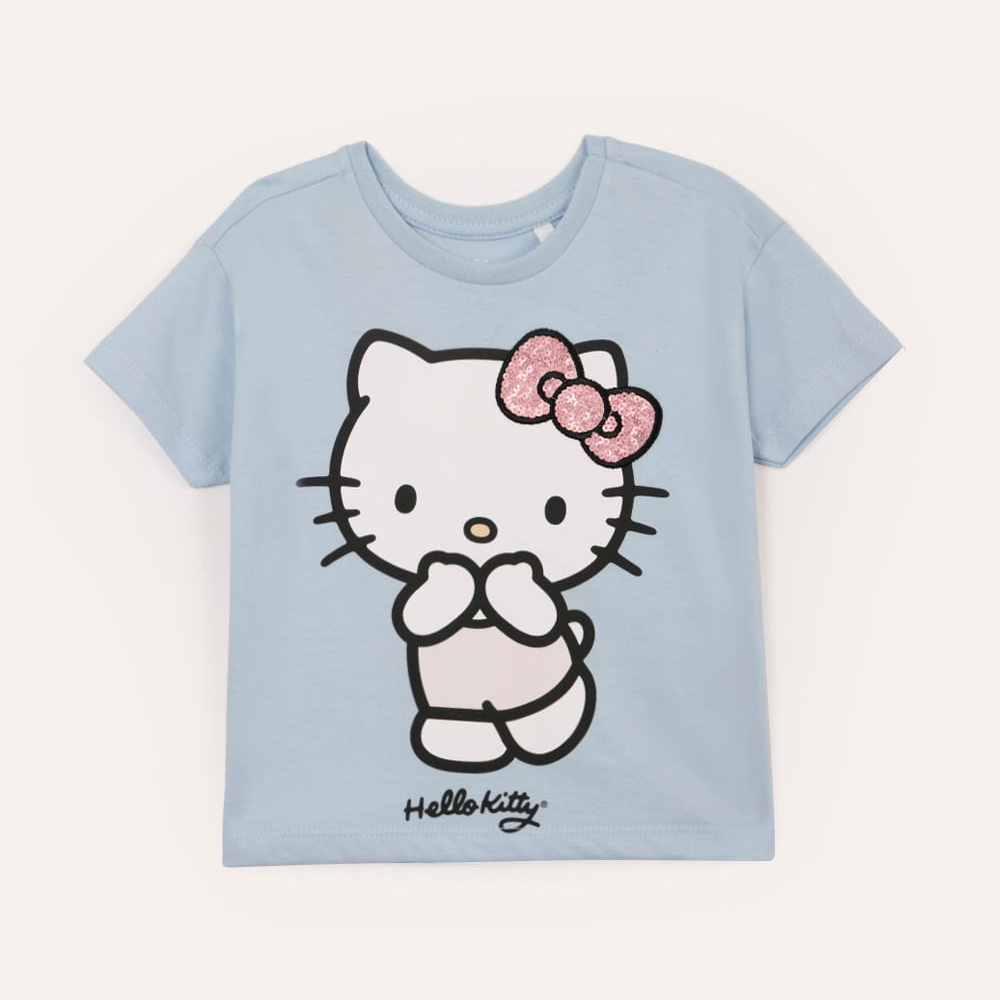 Camiseta infantil de algodão hello kitty com paetê azul Camiseta infantil de algodão hello kitty com paetê azul