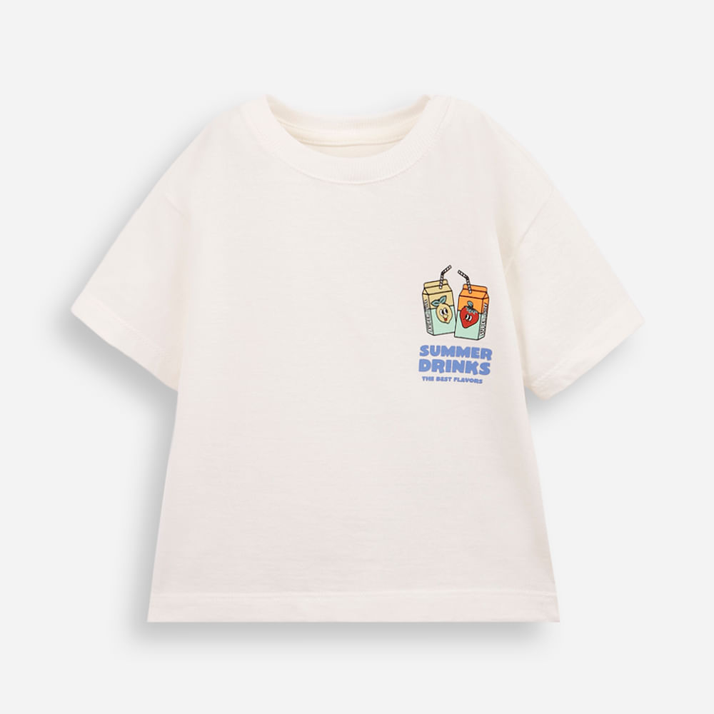 Camiseta infantil de algodão summer drinks off white Camiseta infantil de algodão summer drinks off white
