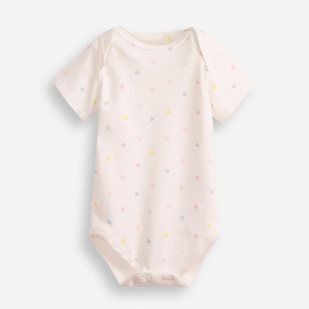 Body infantil de algodão manga curta coração off white Body infantil de algodão manga curta coração off white