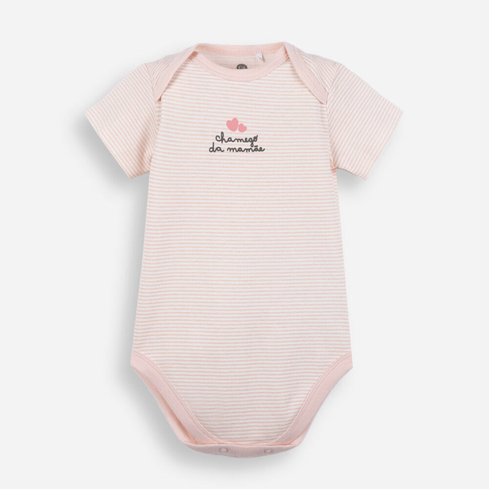 Body infantil de algodão chamego da mamãe listrado rosa Body infantil de algodão chamego da mamãe listrado rosa