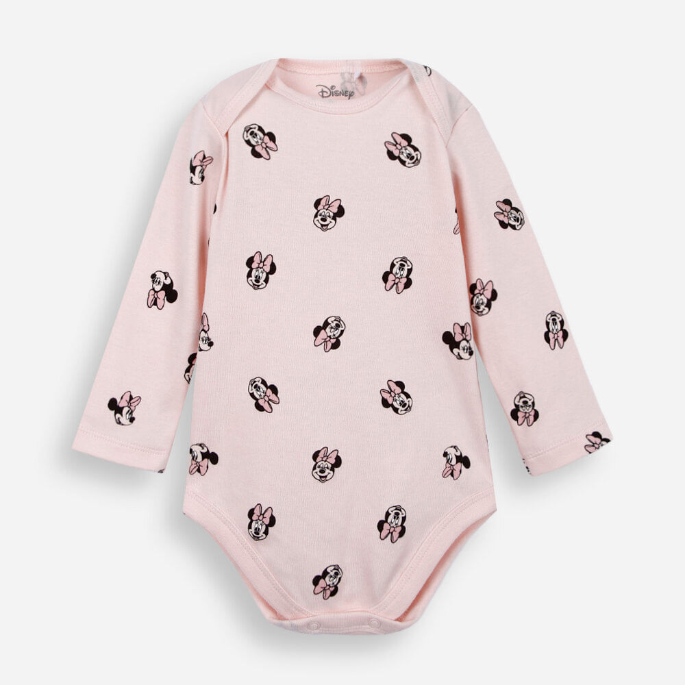Body infantil de algodão minnie manga longa rosa Body infantil de algodão minnie manga longa rosa