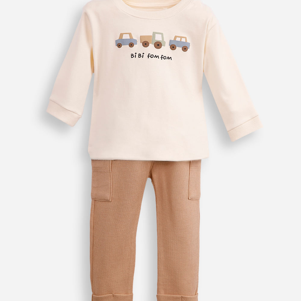 Conjunto infantil longo carros bibi fom fom bege Conjunto infantil longo carros bibi fom fom bege