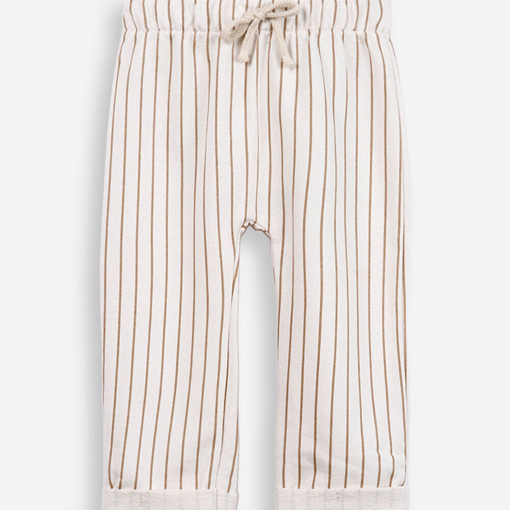 Calça infantil de moletom sem felpa listrada off white Calça infantil de moletom sem felpa listrada off white