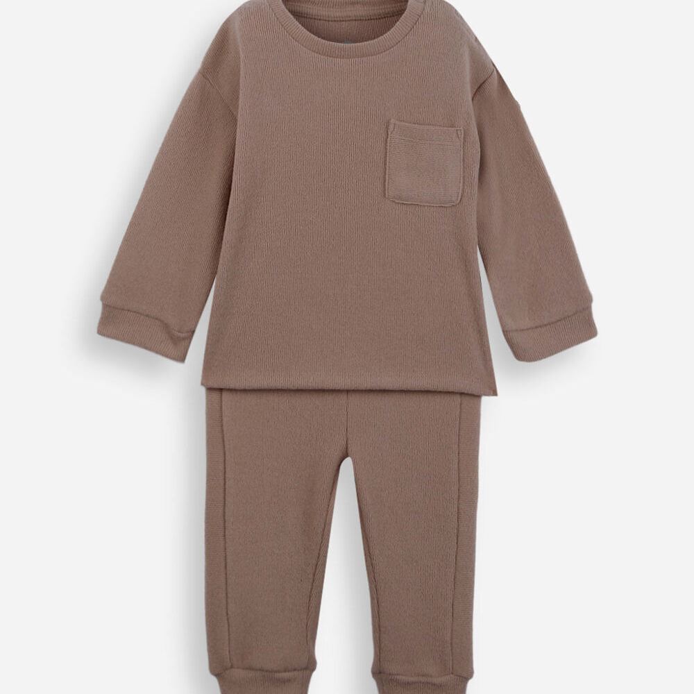 Conjunto longo infantil canelado marrom Conjunto longo infantil canelado marrom