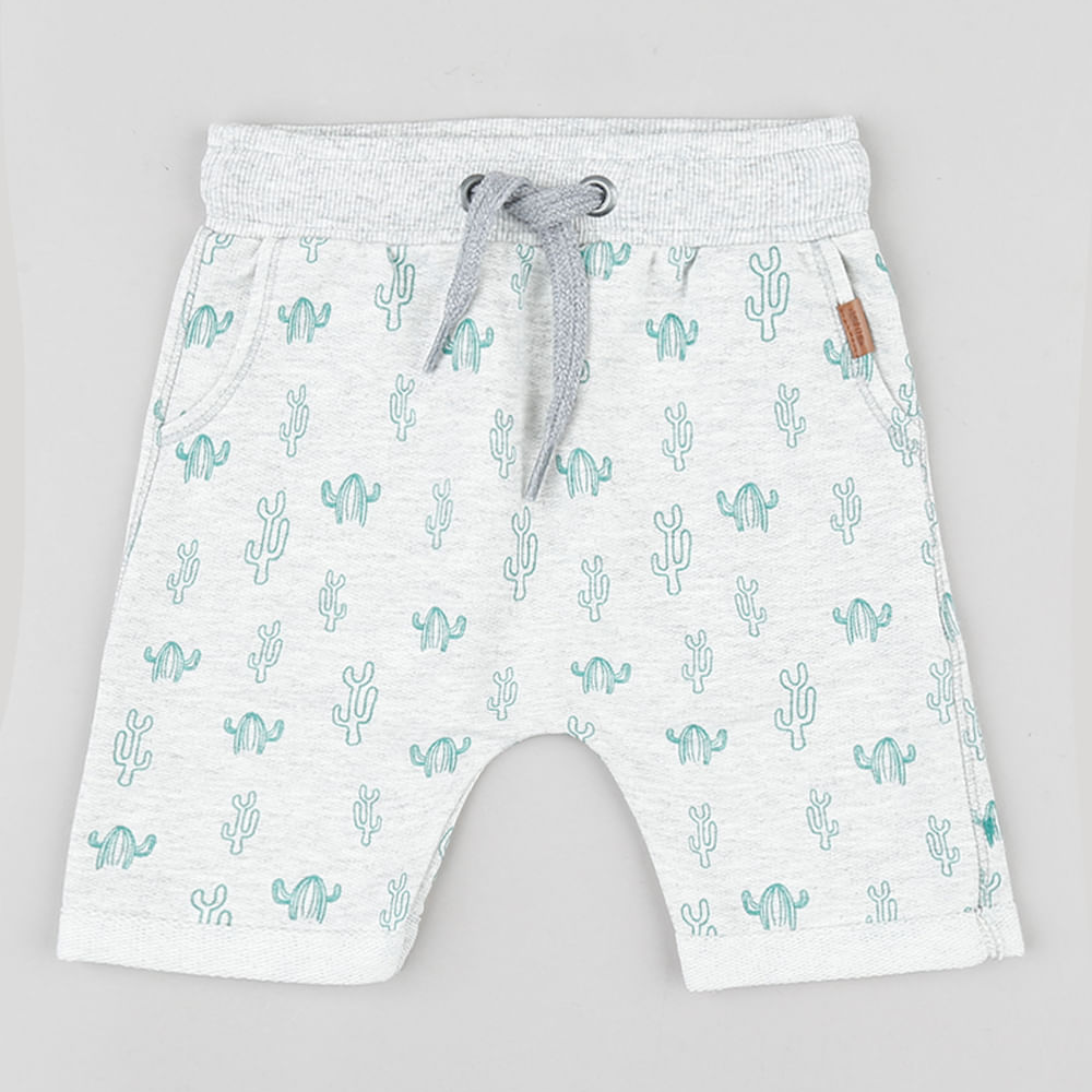 Bermuda Infantil Estampada de Cactos em Moletom Cinza Mescla Claro Bermuda Infantil Estampada de Cactos em Moletom Cinza Mescla Claro