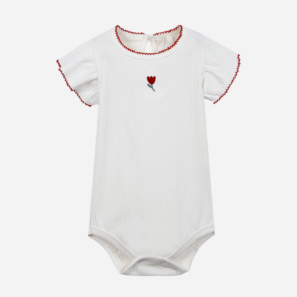 Body baby manga curta de algodão flor babado off white Body baby manga curta de algodão flor babado off white