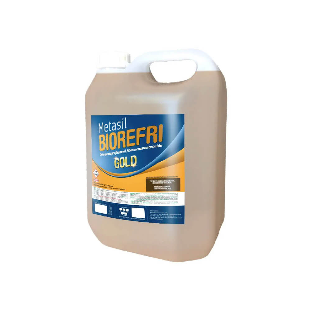 Detergente Desincrustante Metasil Ácido Biorefri Gold 5 Litros - Uso Profissional Detergente Desincrustante Metasil Ácido Biorefri Gold 5 Litros - Uso Profissional