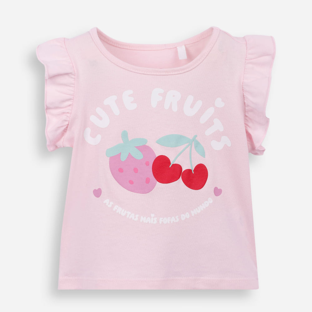 Blusa infantil de algodão cerejas rosa Blusa infantil de algodão cerejas rosa