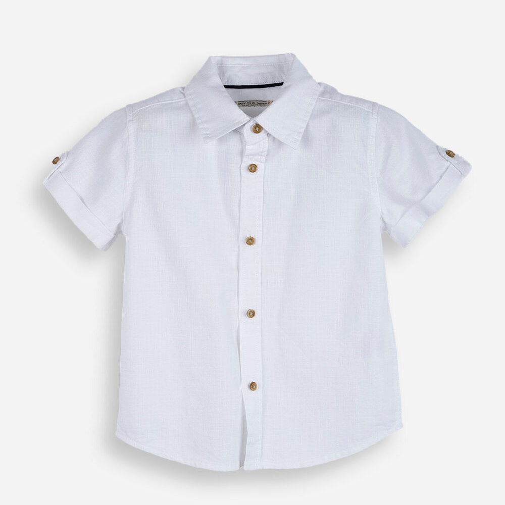 Camisa de algodão infantil com mangas curtas e botões branca Camisa de algodão infantil com mangas curtas e botões branca