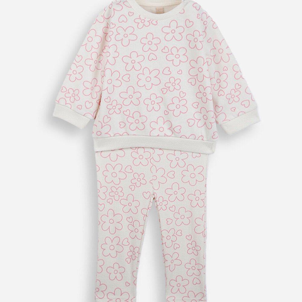 Conjunto longo infantil de moletom floral off white Conjunto longo infantil de moletom floral off white