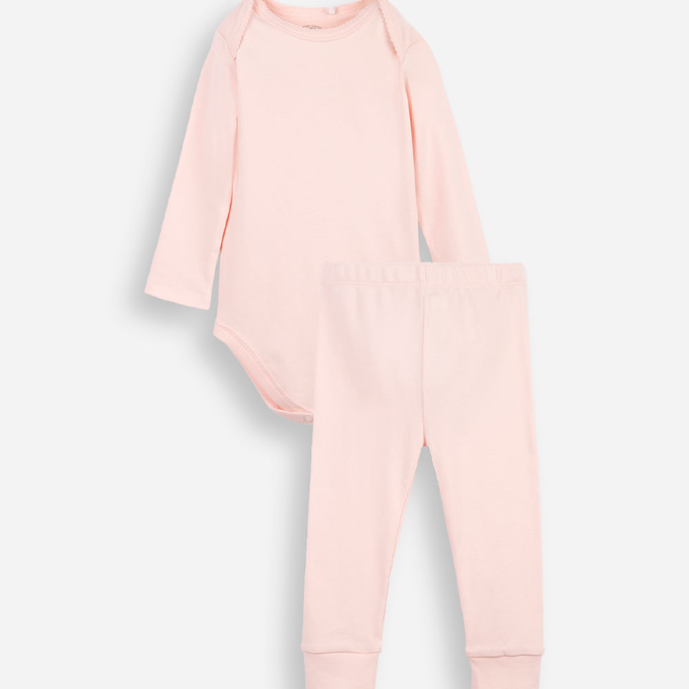 Conjunto body e calça infantil algodão essencial rosa Conjunto body e calça infantil algodão essencial rosa